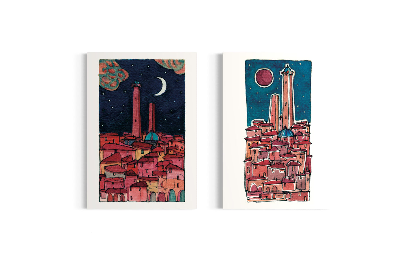 Due Torri serie acquerello | Cartoline illustrate